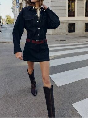 Zara black western boots Pointed-Toe Knee-High Heeled Boots